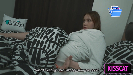 KissCat - Taboo Fantasy Turns Real? Step Mom Helps Step Son in Share Bed with Hand, but... (2025 | HD)