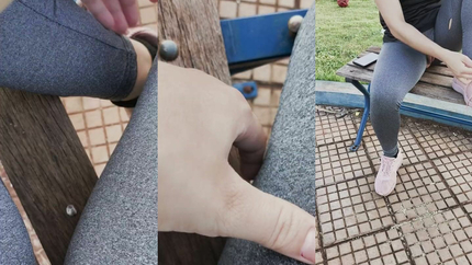 Showing off her pussy with ripped yoga pants (2025 | SD)