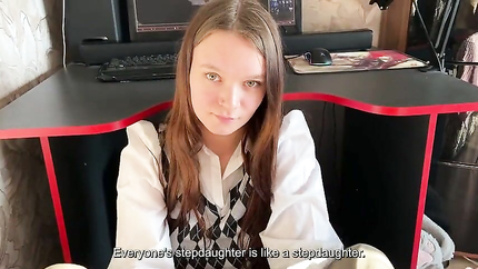 Stepdaughter prevents Stepfather play a computer game. But she Sucks Dick well with a Swallow part 1 (2025 | SD)