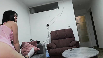 Beautiful hot young woman in sexy pajamas is secretly fucked on the sofa at home (2025 | SD)