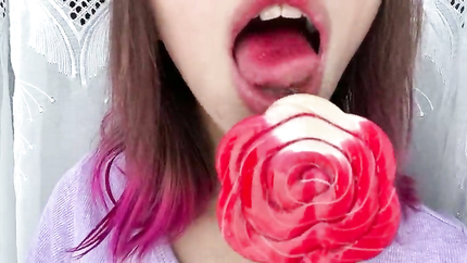 Naughty stepsister sucks a lollipop and shows her long hot sexy tongue (2026 | SD)