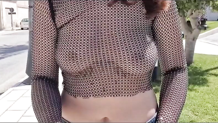 I flash my tits in a see-through blouse while walking around the city (2026 | SD)