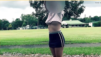 Wifey is dared to play basketball braless and no panties in a short skirt (2026 | SD)