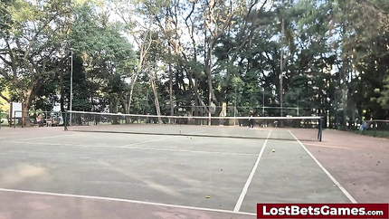 An outdoor strip tennis match with Rafaela and Igor (2026 | SD)