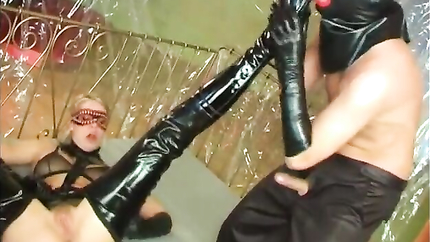 Latex sex with big ass masked blonde and her kinky fucker (2026 | SD)